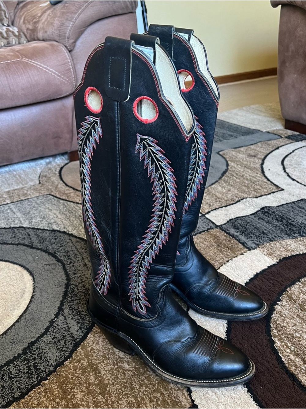 Olathe 20" Buckaroo Boots Men Size 8 D Black Leather WesternVintage USA